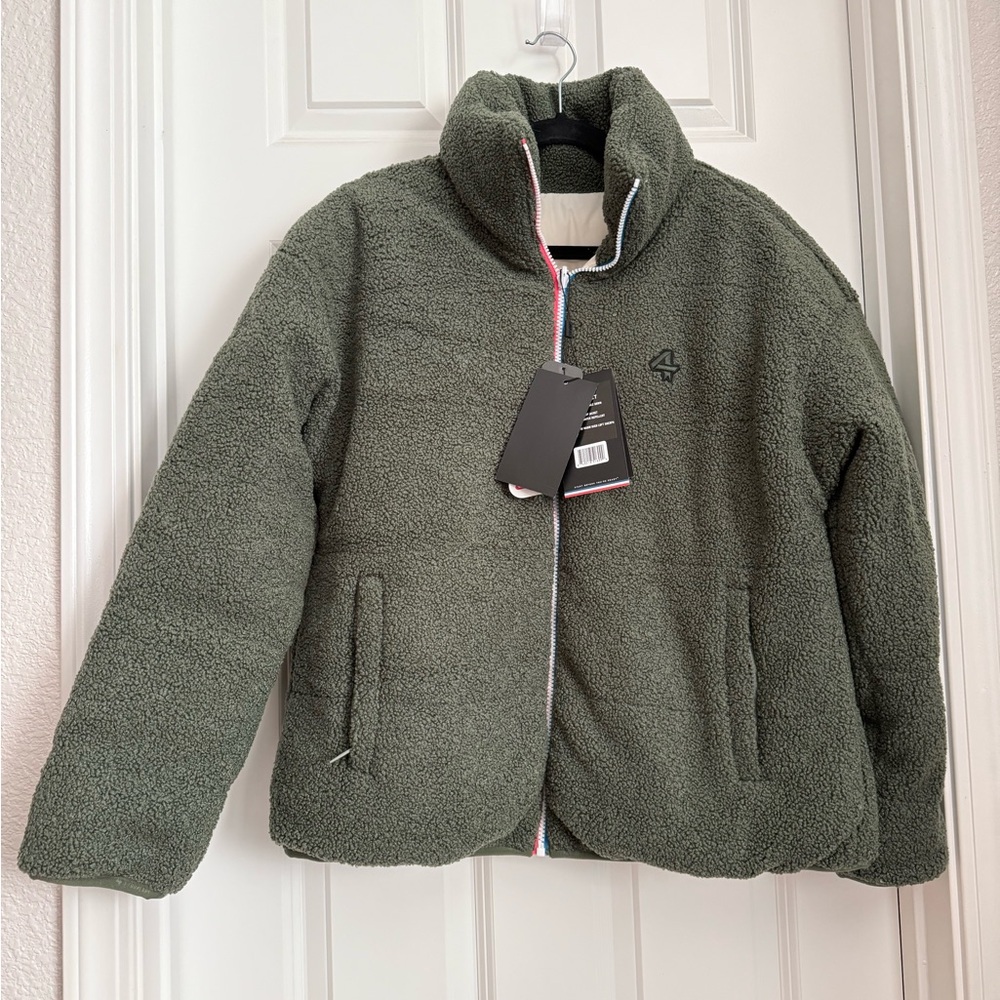 4 Laps Polar Sherpa quilted jacket with high neck, size S in thyme green